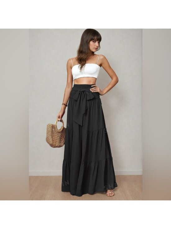 BY Design Pants - LAST ONE 🔥 Shirred Waist Tie Front Ruffle Hem Wide Leg Pants